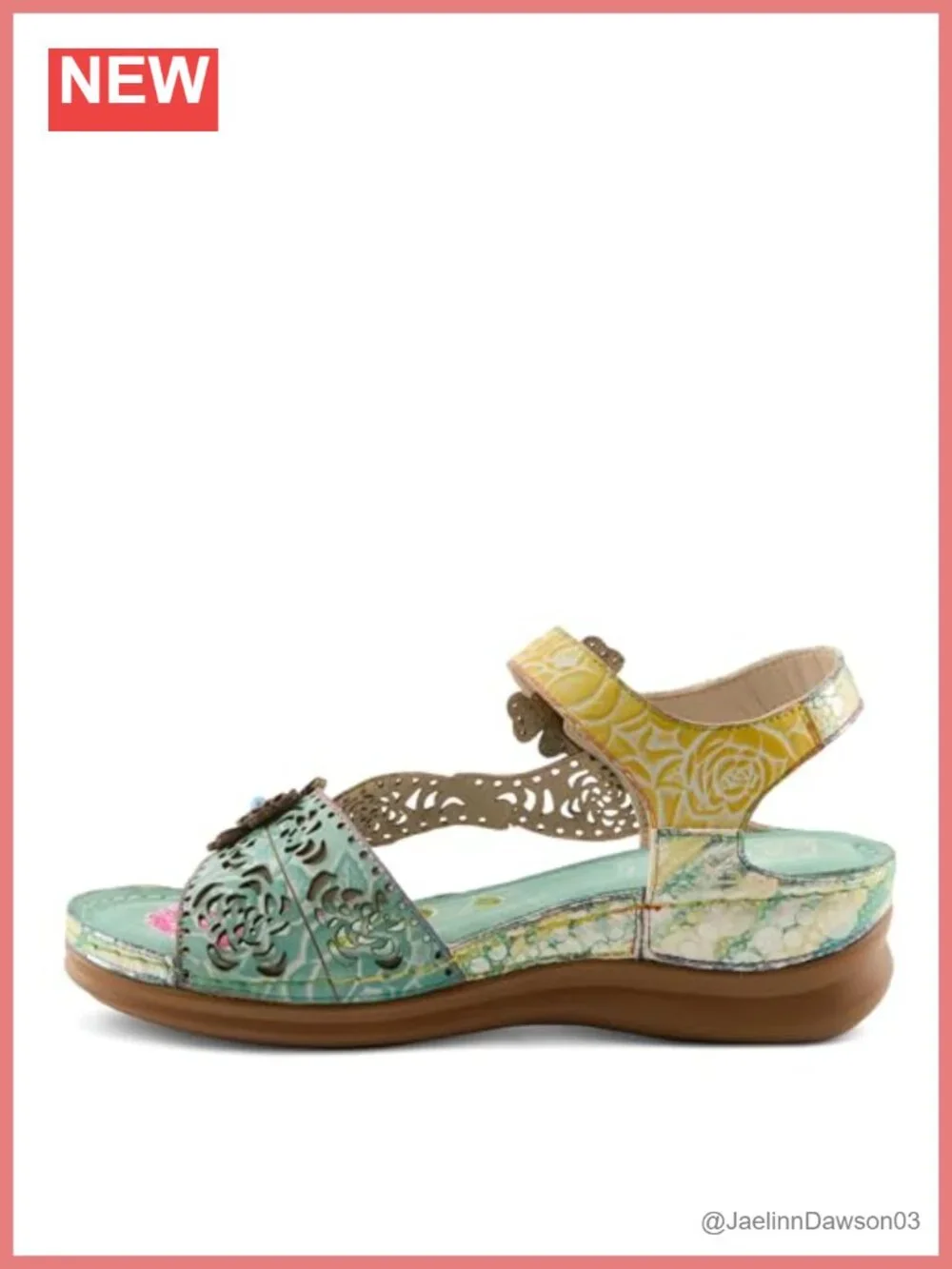 L'Artiste Script Women's Hand-Painted Floral Leather Wedge Sandal